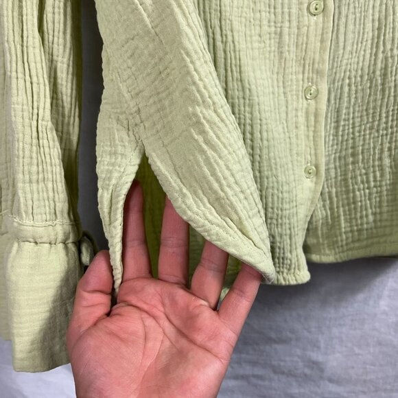 Lush Cotton Gauze Open Back Long Sleeve Top Womens S Chartreuse Boho Cottage - Picture 5 of 12
